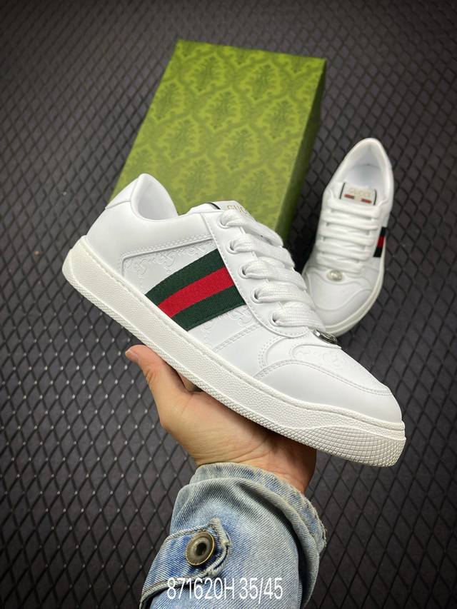 H 镂空芯片版本 Gucci Distressed Screener Sneaker古驰小脏鞋系列 经典原型复古百搭做旧老爹板鞋 复古学院风 怀旧版 原版做旧