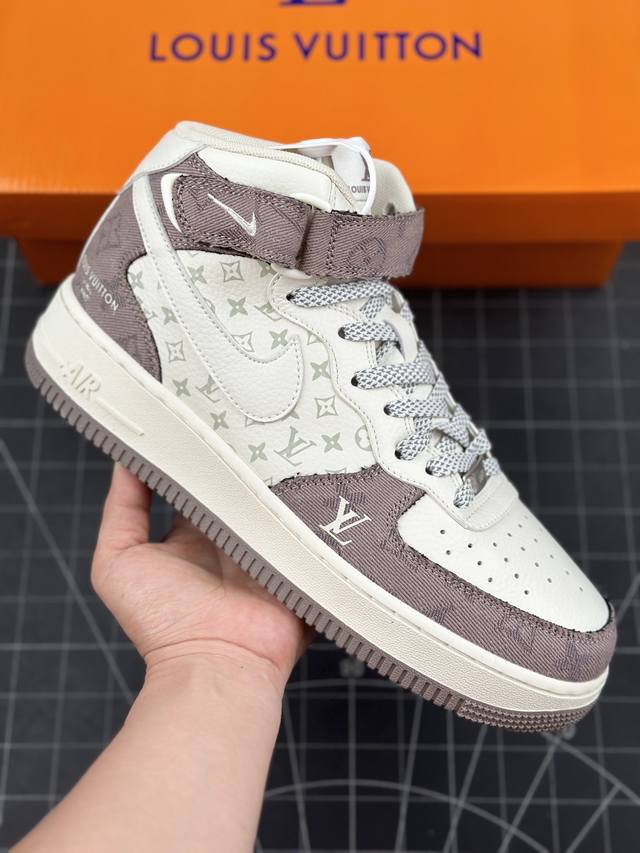 公司级nike Air Force 1 ‘07 Low “Lv联名 灰牛仔印花”空军一号 中帮 运动休闲鞋 折边针车 工艺难度大 原楦头原纸板 原装鞋盒 定制五