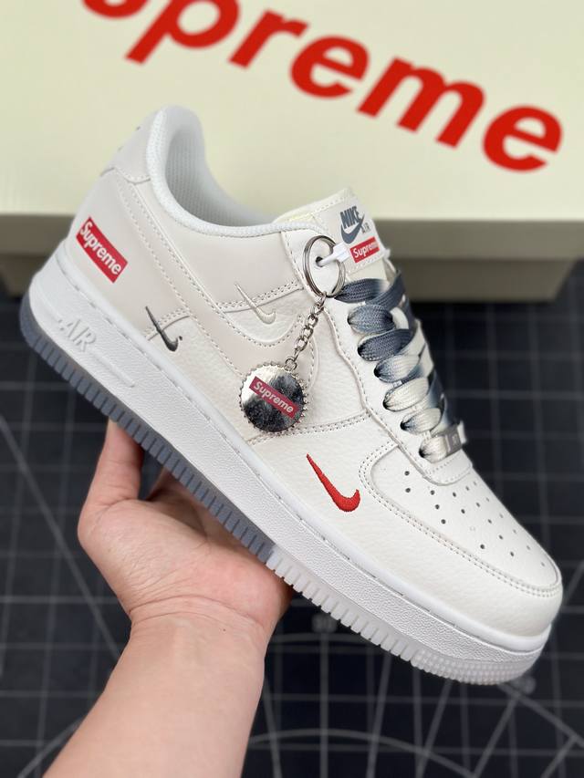 公司级nike Air Force 1 '07 Low “Supreme联名--白灰双拼”空军一号 低帮 运动休闲鞋 折边针车 工艺难度大 原楦头原纸板 原装鞋