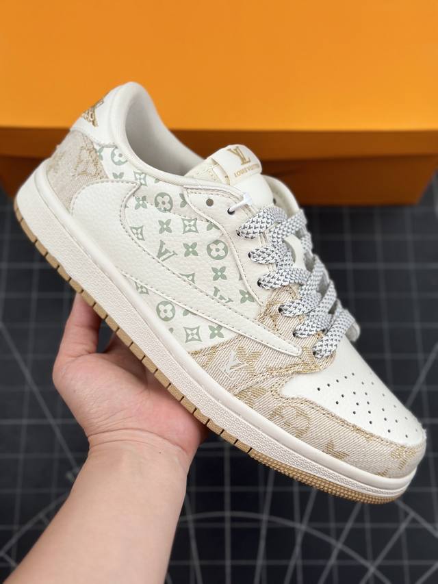 Louis Vuitton X Travis Scott X Air Jordan 1 Low 路易威登 低帮 Lv卡其牛仔倒勾联名 Aj1 乔丹篮球鞋系列 鞋