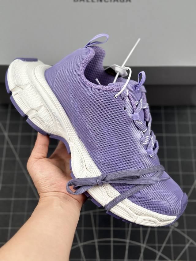 Vg版 法国高端奢侈品牌-巴黎世家balenciaga 3Xl Sneakers 3+系列低帮复古阔型底姥爹风潮流百搭休闲慢跑鞋“网布紫色” #男女鞋配件防尘袋