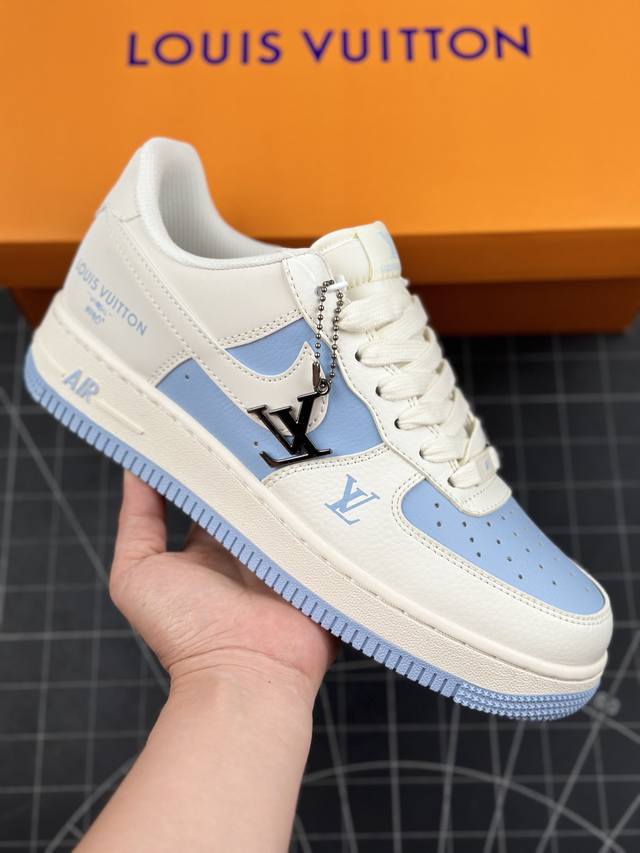 公司级nike Air Force 1 '07 Low “Lv联名--米白冰蓝”空军一号 低帮 运动休闲鞋 折边针车 工艺难度大 原楦头原纸板 原装鞋盒 定制五