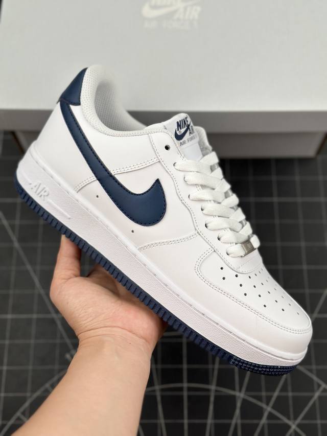 耐克nike Air Force 1’07 Low White Midnight Navy 空军一号系列经典低帮百搭休闲运动板鞋“皮革白午夜蓝钩子” #男女鞋真