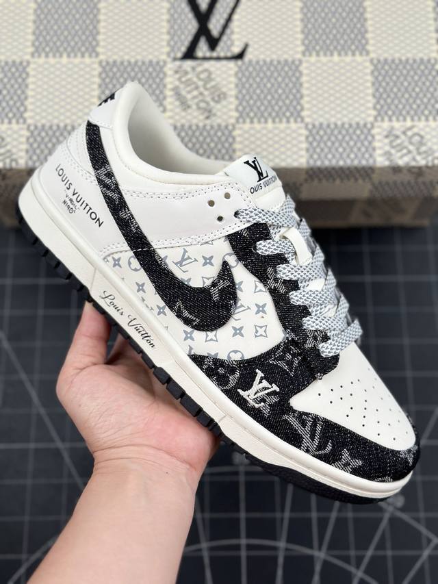 公司级 Nike Sb Dunk Low“Lv联名 米黑牛仔” 周年高端定制 低帮休闲板鞋 定制鞋盒 大厂纯原品质出货 超高清洁度 皮料切割干净无任何毛边 细节