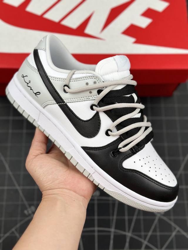 耐克 Nk Dunk Low Retro 皮革字母 高街解构 黑灰 Sb绑带低帮休闲板鞋 #整双鞋以黑灰色为主题配色，小图案点缀，对比下显得异常夺目，简约而不简