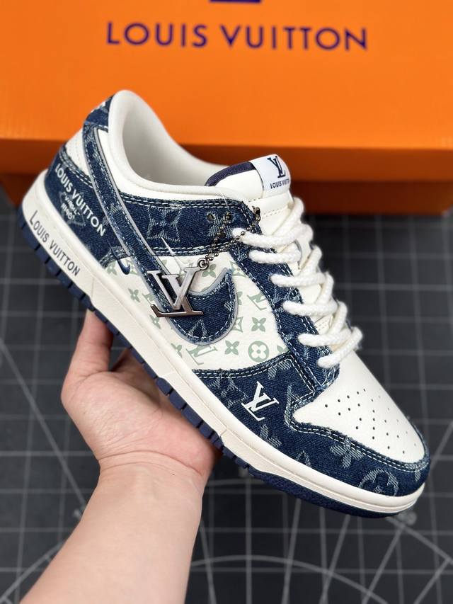 Nk Sb Dunk Low Retro Lv联名-蓝牛仔印花 周年高端定制 低帮休闲板鞋 定制鞋盒 大厂纯原品质出货 超高清洁度 皮料切割干净无任何毛边 细节