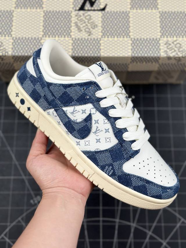 Nk Sb Dunk Low Lv联名-牛仔方格 周年高端定制 低帮休闲板鞋 定制鞋盒 大厂纯原品质出货 超高清洁度 皮料切割干净无任何毛边 细节完美 货号：