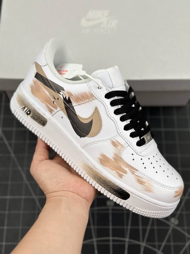 Nk Air Force 1'07 Low 二次元主题手绘 断裂三勾阴影 黑棕色 空军一号低帮休闲板鞋 #定制皮料 原厂3D打印 定制鞋盒 原楦原纸板 纯正空军