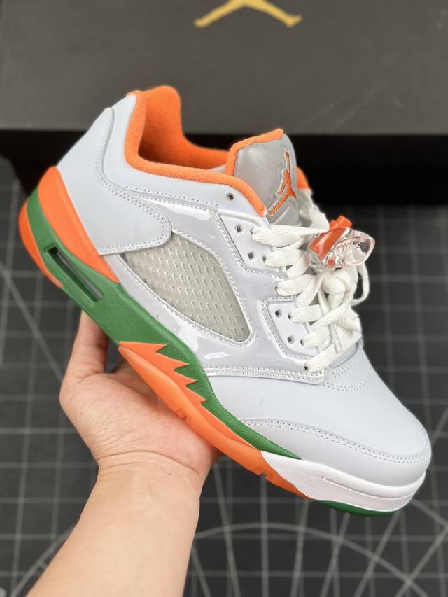 耐克nike Air Jordan Retro 5 Low Miami Hurricanes 乔丹aj5代低帮复古休闲文化篮球鞋“浅灰橙绿迈阿密飓风队” 随着夏