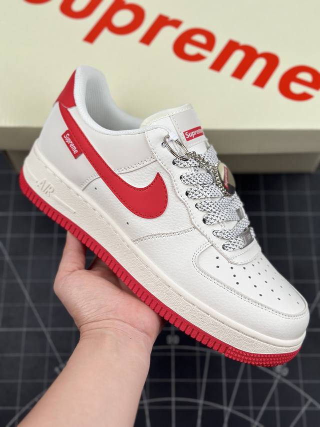 Nk Air Force 1'07 Low Supreme联名-米红 空军一号低帮休闲板鞋 #原楦头原纸板 原装鞋盒 定制五金配件 内置全掌气垫 原厂鞋底 货号