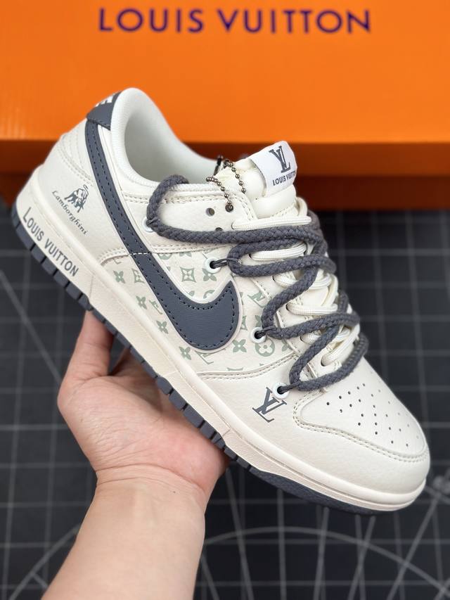 Nk Sb Dunk Low Lv联名-绑带兰博基尼米白深灰勾 周年高端定制 低帮休闲板鞋 #定制鞋盒 大厂纯原品质出货 超高清洁度 皮料切割干净无任何毛边 细