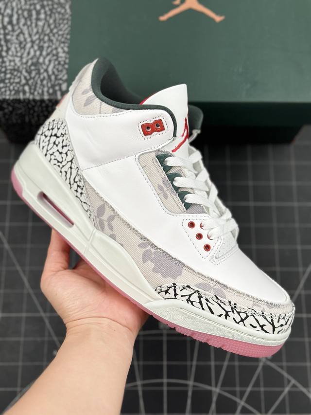 耐克nike Air Jordan 3 Retro Wings 2024 迈克尔 乔丹aj3代中帮复古休闲运动文化篮球鞋“白灰粉花卉” #男女鞋真标半码制#升级