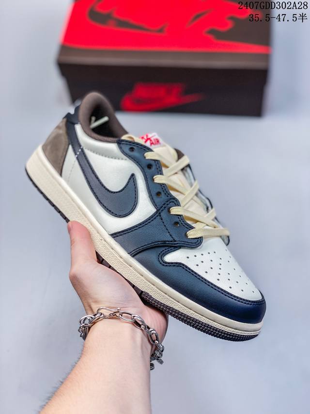 公司级aj1倒勾travis Scott X Air Jordan 1 ” Reverse Mocha “ Aj1乔1 Ts 闪电 联名倒钩 低帮文化篮球鞋 完