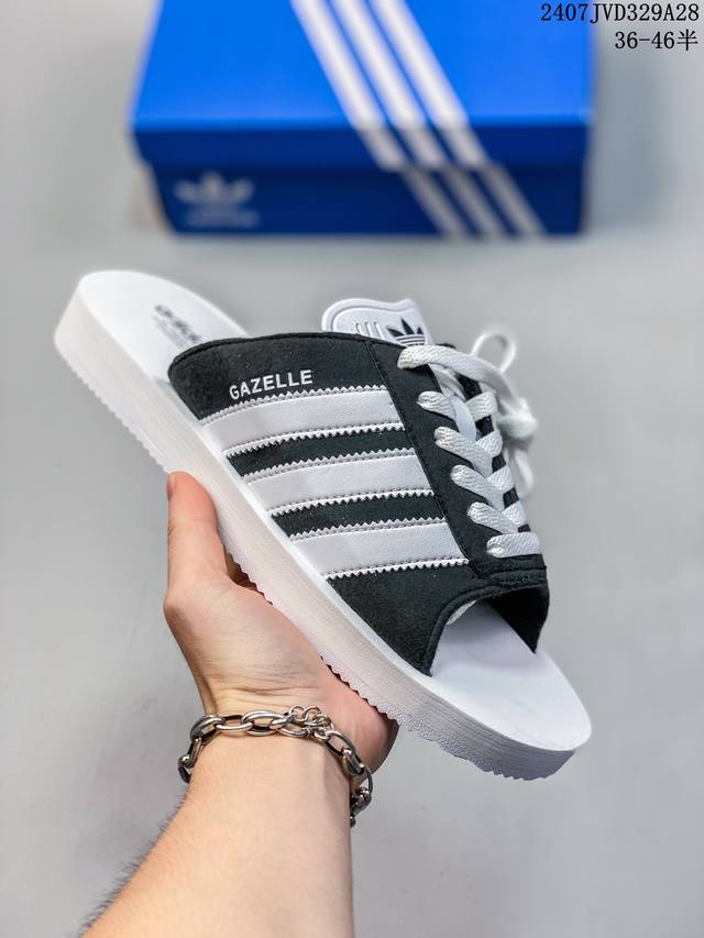 新品上市实拍 adidas阿迪达斯三叶草夏季女鞋gazelle Beach运动鞋拖鞋 三叶草整新活儿！拖鞋版 Gazelle 来了！此次并没有采用之前传统的发泡