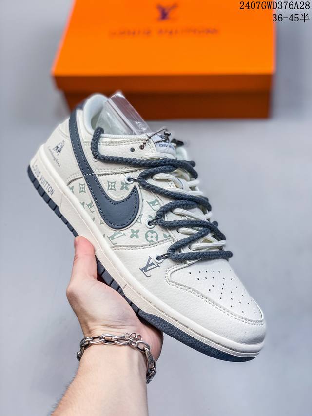 海外爆款限量发售！公司级 Nike Sb Dunk Low“Lv联名 绑带兰博基尼米白深灰勾” 周年高端定制 低帮休闲板鞋 定制鞋盒 大厂纯原品质出货 超高清洁