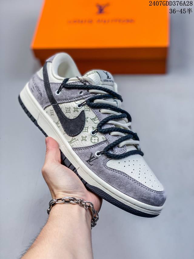 海外爆款限量发售！公司级 Nike Sb Dunk Low“Lv联名 米灰黑印花” 周年高端定制 低帮休闲板鞋 定制鞋盒 大厂纯原品质出货 超高清洁度 皮料切割