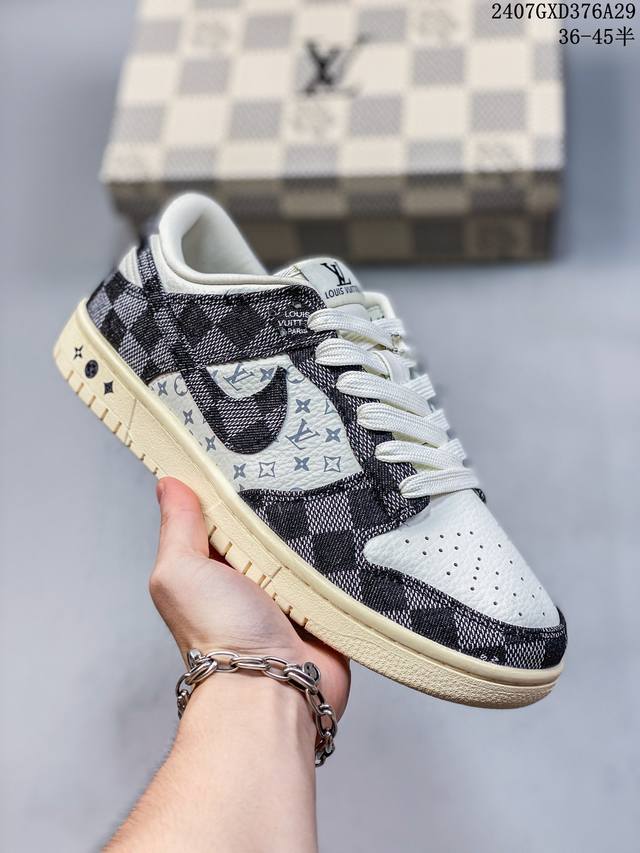 海外爆款限量发售！公司级 Nike Sb Dunk Low“Lv联名 米灰牛仔” 周年高端定制 低帮休闲板鞋 定制鞋盒 大厂纯原品质出货 超高清洁度 皮料切割干