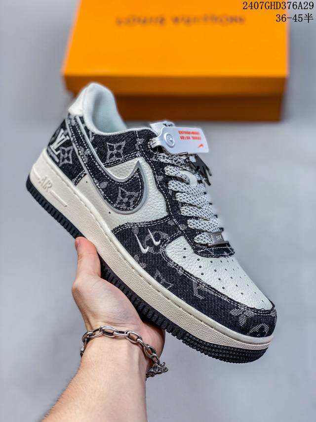 海外限量发售！公司级nike Air Force 1 '07 Low “Lv联名--星夜黑”空军一号 低帮 运动鞋 休闲鞋 折边针车 工艺难度大 原楦头原纸板