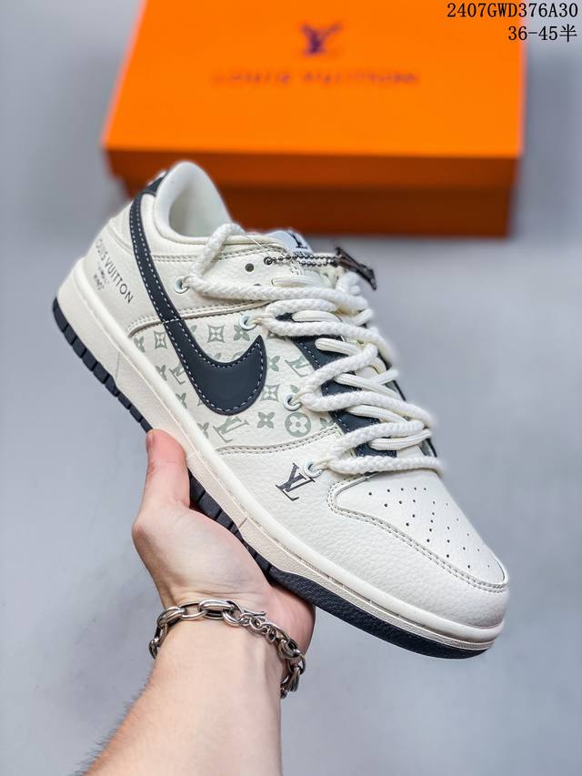 海外爆款限量发售！公司级 Nike Sb Dunk Low“Lv联名--绑带老花米黑勾” 周年高端定制 低帮休闲板鞋 定制鞋盒 大厂纯原品质出货 超高清洁度 皮