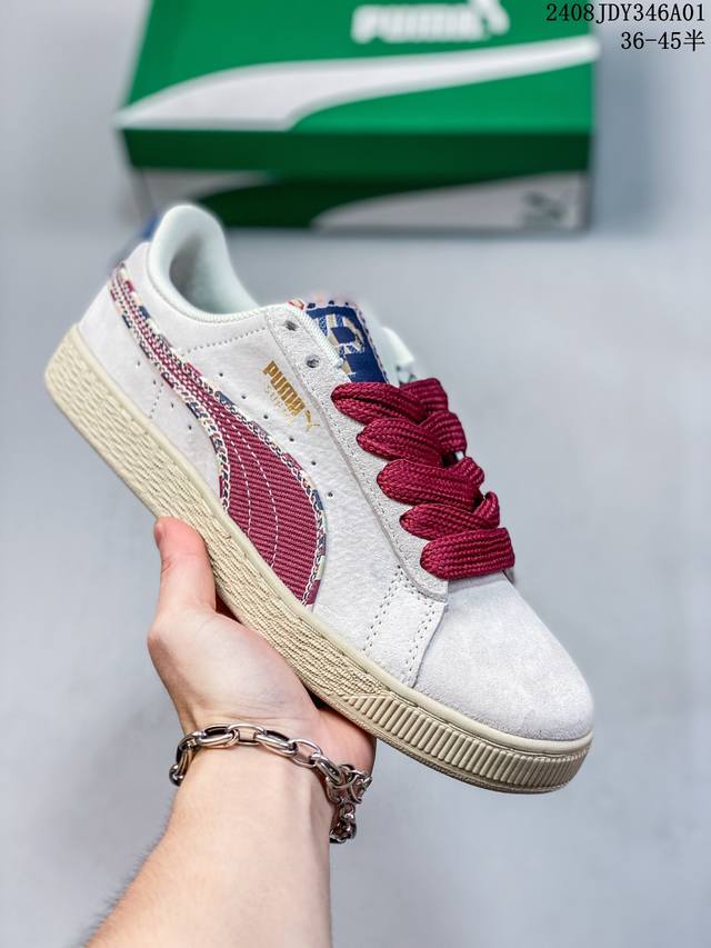 puma Suede 新年款百搭休闲 轻松舒适 防滑减震耐磨 低帮 板鞋 男女同款 黑色 配精心设计的配色组合，营造浓郁的复古氛围。鞋面打孔细节,提升穿着时的舒