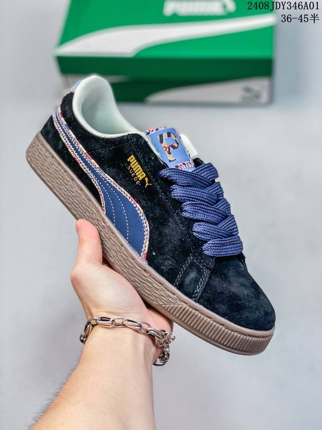 puma Suede 新年款百搭休闲 轻松舒适 防滑减震耐磨 低帮 板鞋 男女同款 黑色 配精心设计的配色组合，营造浓郁的复古氛围。鞋面打孔细节,提升穿着时的舒