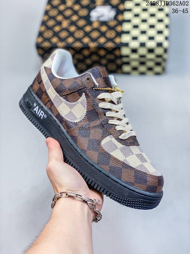 耐克nike Air Force 1 Low 路易威登lv 联名空军一号低帮百搭休闲运动板鞋。柔软、弹性十足的缓震性能和出色的中底设计，横跨复古与现代的外型结合