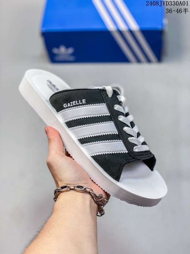 adidas阿迪达斯三叶草夏季女鞋gazelle Beach运动鞋拖鞋 三叶草整新活儿！拖鞋版 Gazelle 来了！此次并没有采用之前传统的发泡式拖鞋，而是将