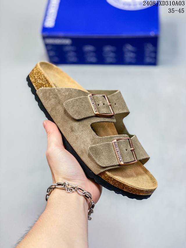 德国百年知名鞋履品牌 博肯birkenstock 勃肯拖鞋系列凉拖鞋休闲沙滩凉鞋 广东原产#采用质地柔软牛皮革 中底搭载缓震软木橡胶 外置eva轻量片装外底。