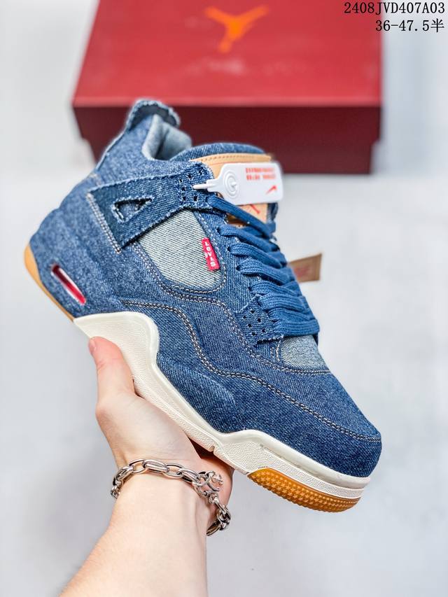 levi'S X Jordan Air Jordan 4 Levis Black Levistag Aj4李维斯牛仔布轻便防滑耐磨减震中帮复古篮球鞋周杰伦同款