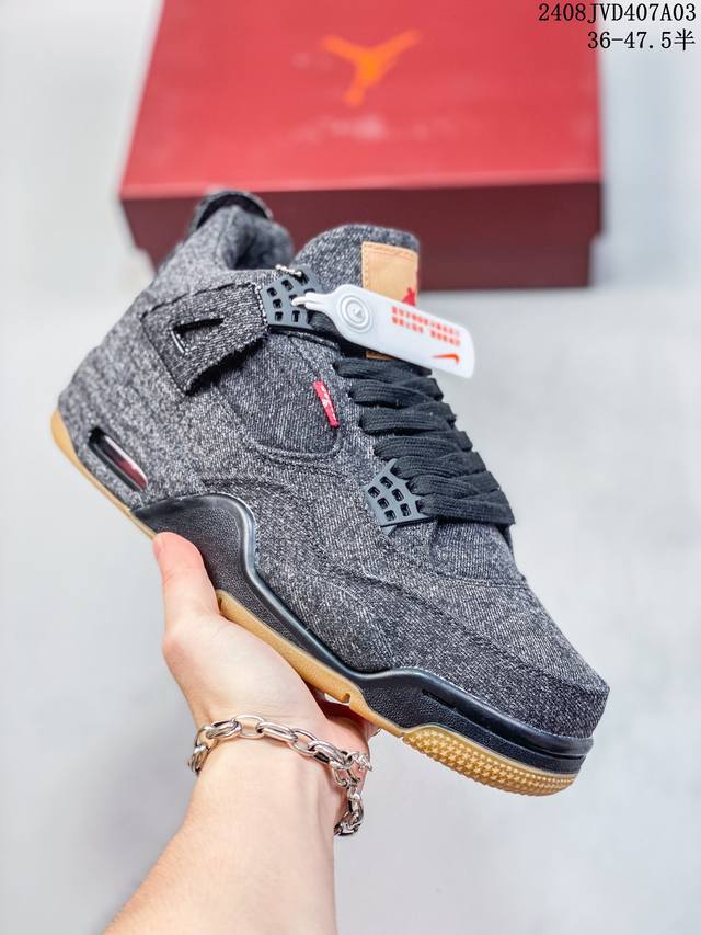 levi'S X Jordan Air Jordan 4 Levis Black Levistag Aj4李维斯牛仔布轻便防滑耐磨减震中帮复古篮球鞋周杰伦同款