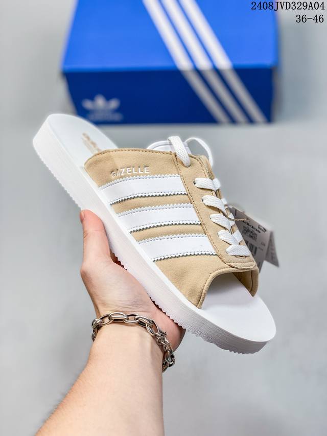 新品上市实拍 adidas阿迪达斯三叶草夏季女鞋gazelle Beach运动鞋拖鞋 三叶草整新活儿！拖鞋版 Gazelle 来了！此次并没有采用之前传统的发泡