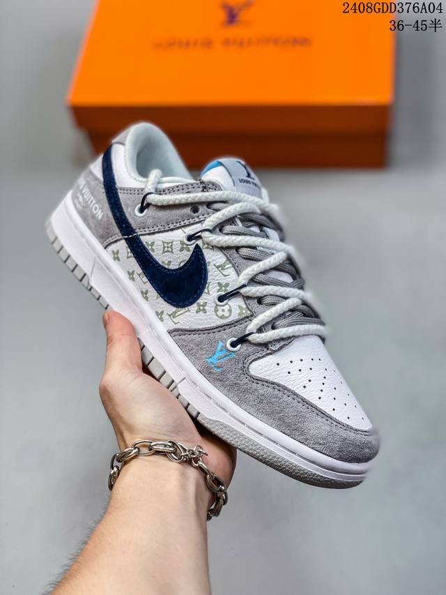 海外爆款限量发售！公司级 Nike Sb Dunk Low“Lv联名 米灰黑印花” 周年高端定制 低帮休闲板鞋 定制鞋盒 大厂纯原品质出货 超高清洁度 皮料切割