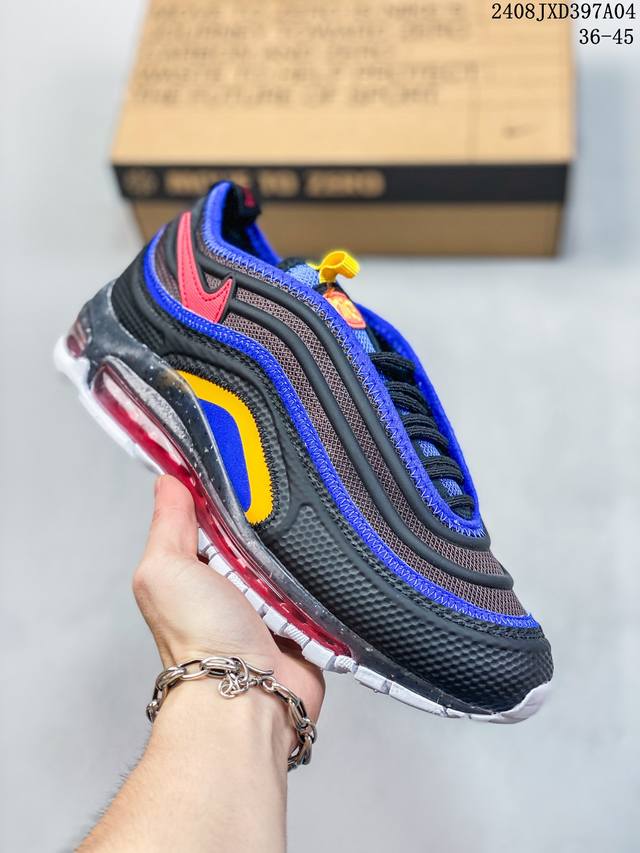 nike Air Max 97 Aurora Green 耐克 子弹97 3M反光 整双鞋以白色鞋面为基底，波纹鞋身上以湖水绿和黑色装饰，外加同色湖水绿swoo