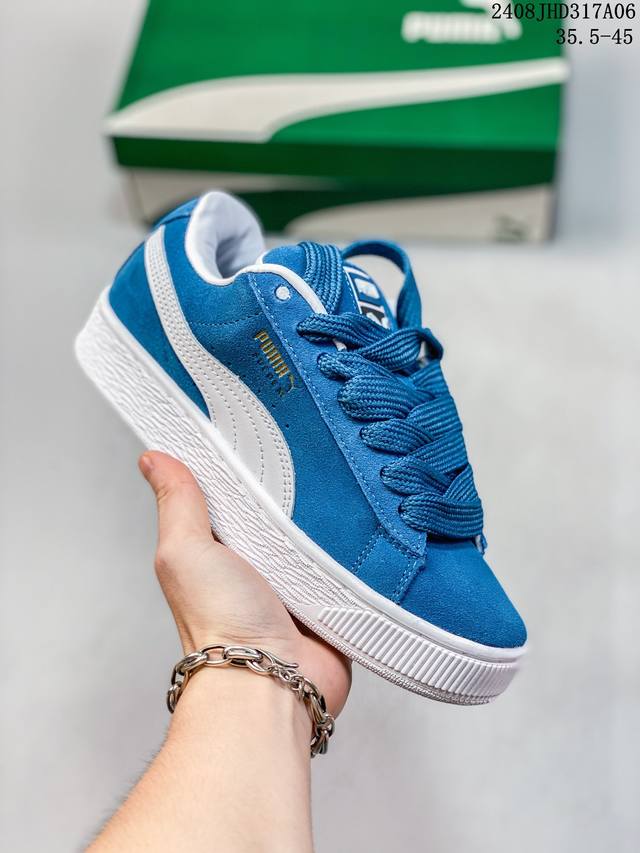 公司级！彪马puma Suede Xl 全新休闲板鞋！鞋身通体采用细腻的麂皮材质，厚实柔软，质感出众；鞋侧保留puma标志性跑道图案，侧面与后跟点缀金属色pum