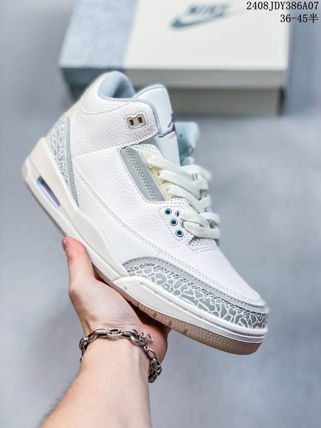 公司级air Jordan 3 Retro 复刻白水泥 Aj3 乔丹3代 Aj3 乔3 经典复刻白水泥 乔丹篮球鞋系列 鞋身以白色为主调，采用优质皮革材质搭配鞋