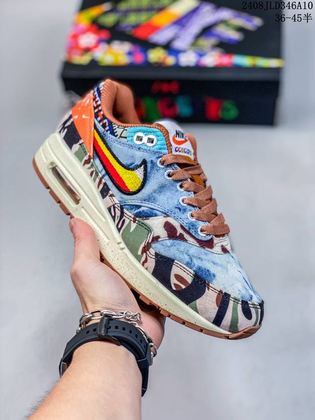 简介：Concepts X Air Max 1 Sp 虎纹迷彩 联名初代复古气垫百搭休闲运动慢跑鞋 nike Air Max 1 Sp运动鞋兼具运动风范和时尚格