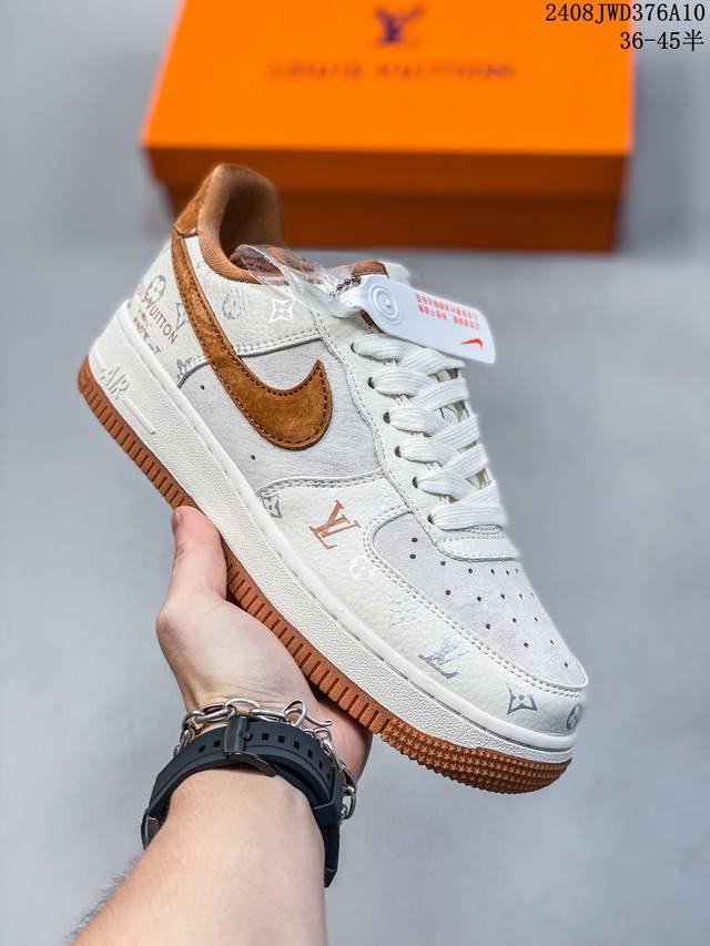 海外限量发售！公司级nike Air Force 1 '07 Low “Lv联名--米棕猪八”空军一号 低帮 运动鞋 休闲鞋 折边针车 工艺难度大 原楦头原纸板