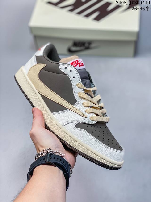 公司级aj1倒勾travis Scott X Air Jordan 1 ” Reverse Mocha “ Aj1乔1 Ts 闪电 联名倒钩 低帮文化篮球鞋 完