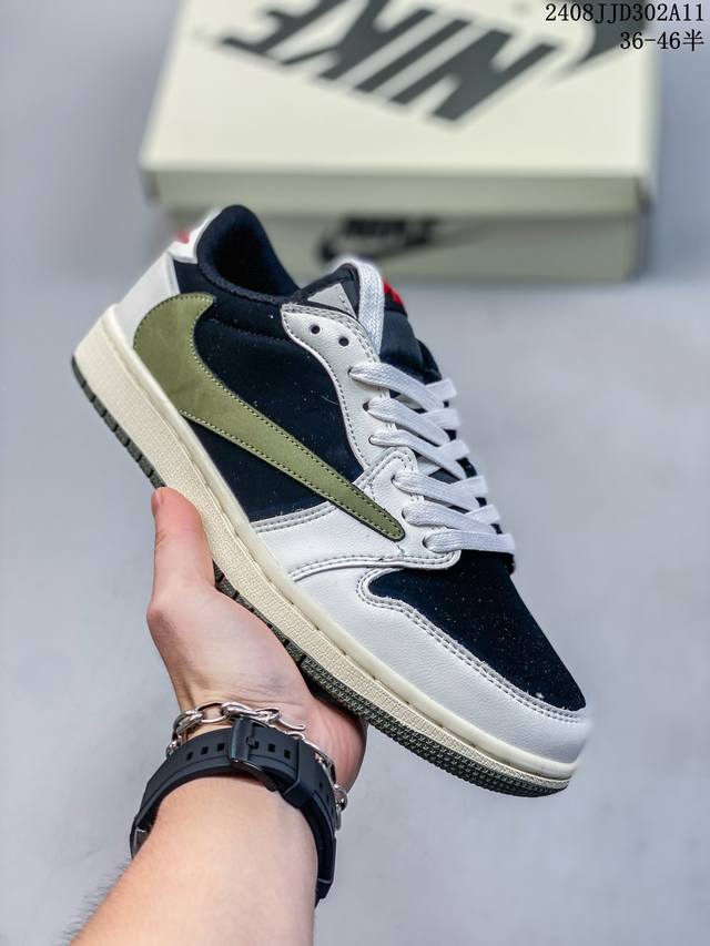 aj1倒勾travis Scott X Air Jordan 1 ” Reverse Mocha “ Aj1乔1 Ts 闪电 联名倒钩 低帮文化篮球鞋 完美品质