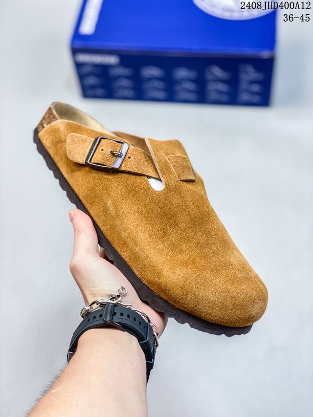 德国百年知名鞋履品牌 博肯 Birkenstock London Shearling Suede Leather 伦敦系列 白色 低帮半拖 正确翘头版型 鞋面采