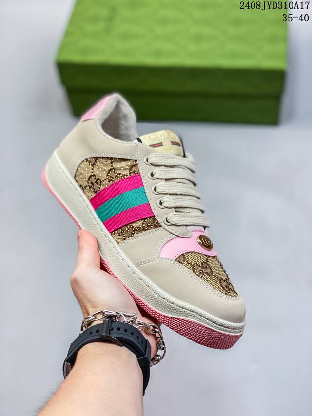 古驰 Gucci Distressed Screener Sneaker 古驰小脏鞋系列 官方同步 经典原型复古百搭做旧小脏板鞋复古学院风 怀旧版 08Jyd3