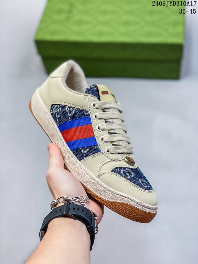 古驰 Gucci Distressed Screener Sneaker 古驰小脏鞋系列 官方同步 经典原型复古百搭做旧小脏板鞋复古学院风 怀旧版 08Jyd3