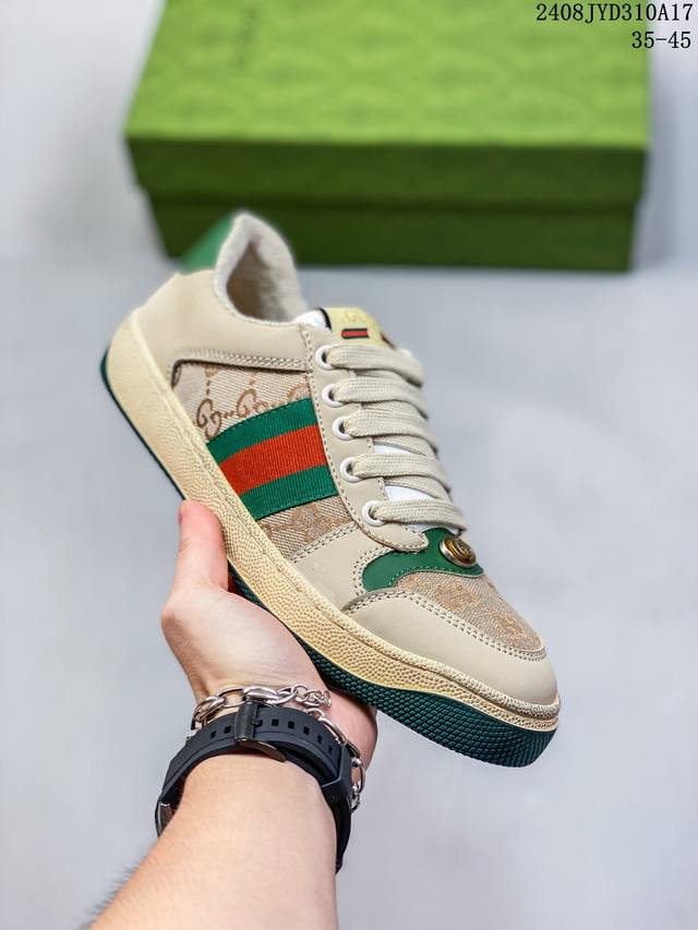 古驰 Gucci Distressed Screener Sneaker 古驰小脏鞋系列 官方同步 经典原型复古百搭做旧小脏板鞋复古学院风 怀旧版 08Jyd3