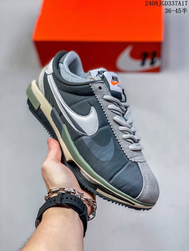 经典阿甘跑鞋诞生 50 周年纪念款，日式解构美学联名sacai X Air Zoom Cortez Sp 4.0”Grey White“B.4.0系列改良阿甘低