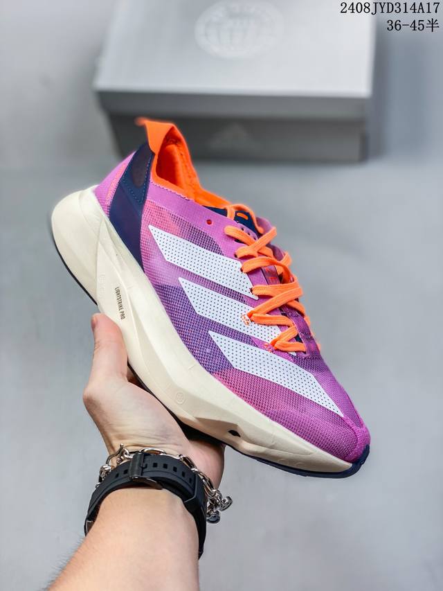 公司级adidas Adizero Adios Pro 3马拉松飞线贾卡轻质透气休闲运动跑步鞋 采用双层透气网纱 Flywire动态飞线绑缚鞋面材质 内置zoo