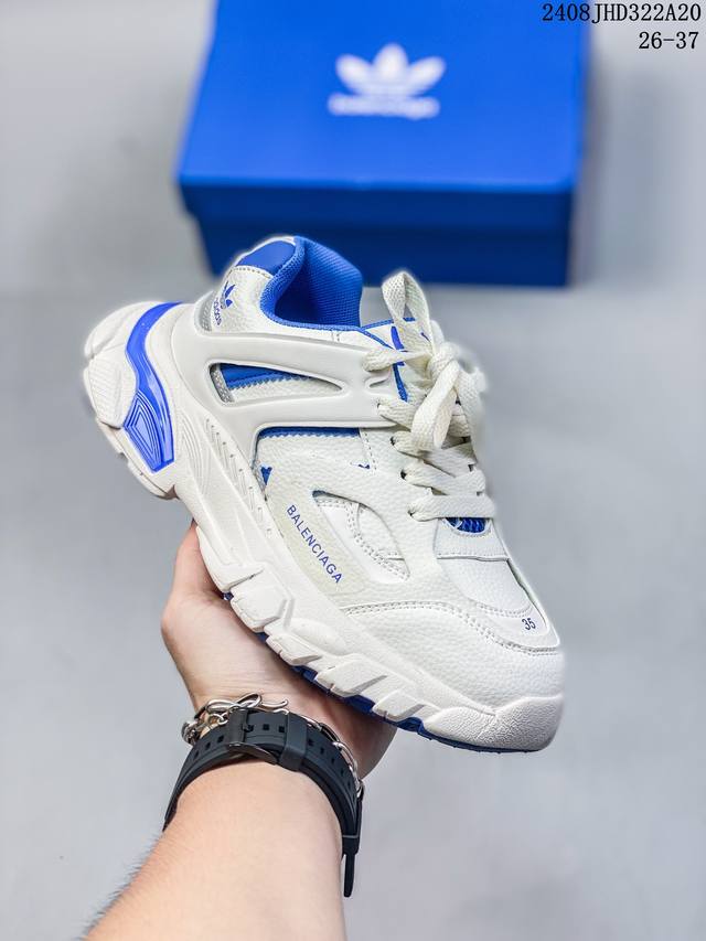 巴黎世家 阿迪达斯联名款 balenciaga Adidas联名track Forum老爹鞋百搭透气厚底潮鞋 巴黎世家欧洲站走秀款双层底内侧魔术贴男女童真皮拼色