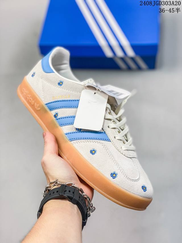 阿迪达斯adidas Originals Gazelle Esquisite Gucci 德训 羚羊系列低帮复古百搭休闲运动板鞋白蓝 小花 61半 36-45半