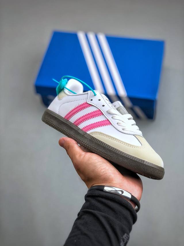 三叶草adidas Originals Samba Og Lucid Pink 桑巴舞系列绅士德训足球风百搭低帮休闲运动板鞋“皮革米白桃粉焦糖底”Ig1962尺