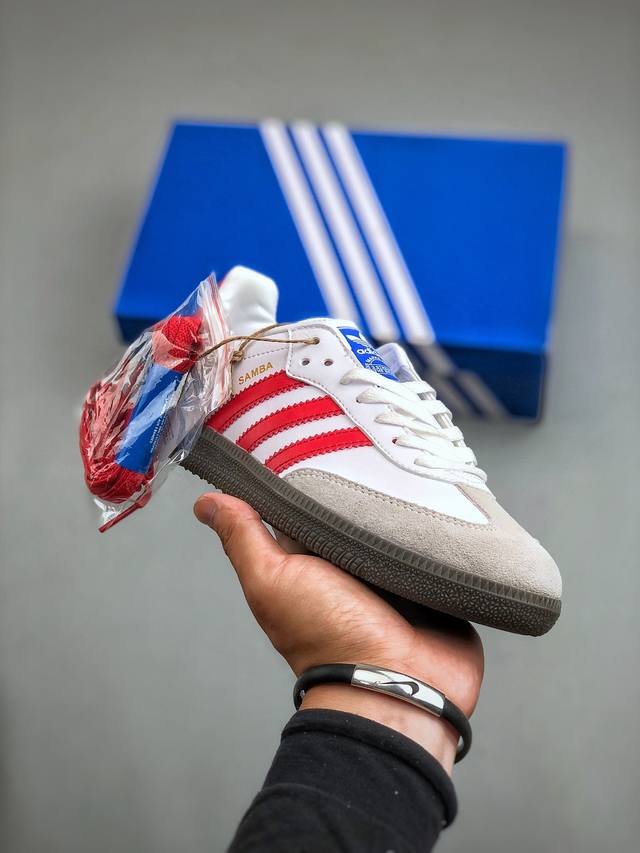 adidas Originals Samba Og White Better Scarlet 桑巴舞系列绅士德训足球风百搭低帮休闲运动板鞋“白浅灰大学红生胶底”