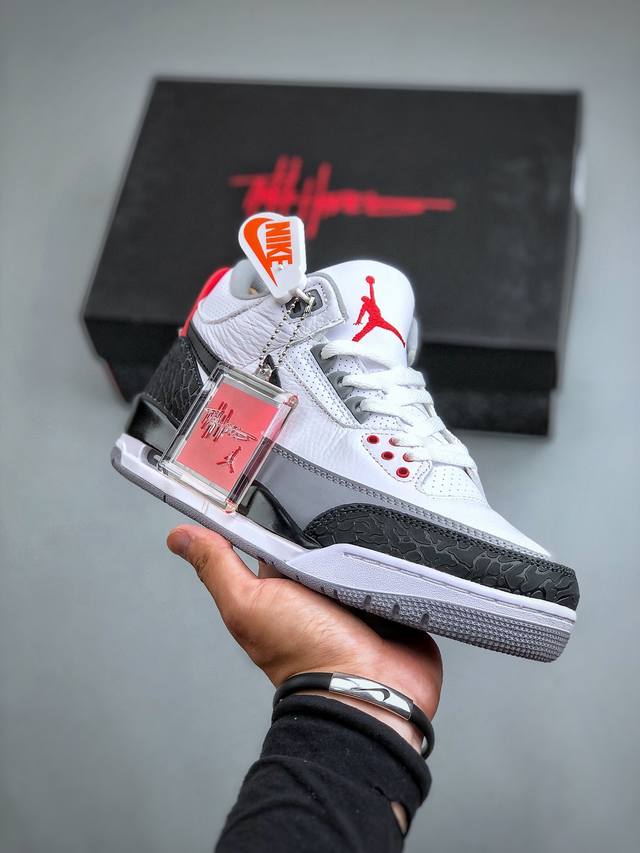 air Jordan 3 Retro Nrt Jth Tinker Hatfield 气垫 减震 中帮 复古篮球鞋 白水泥 白黑红 大厂批次 原鞋开发 原楦原纸